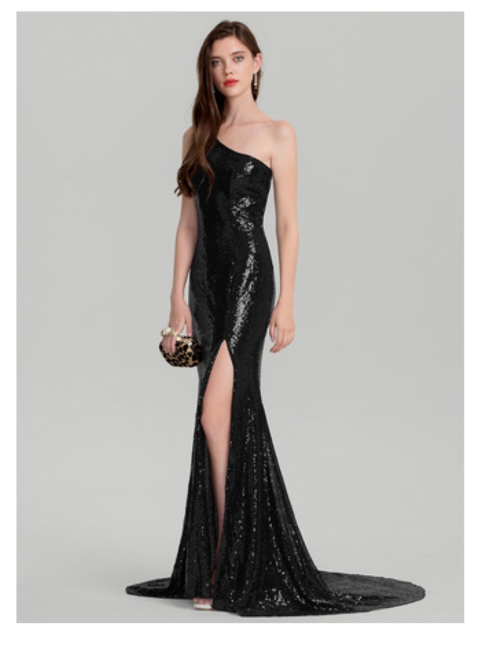NWT JJs House Black Sequin One-Shoulder Evening Gown